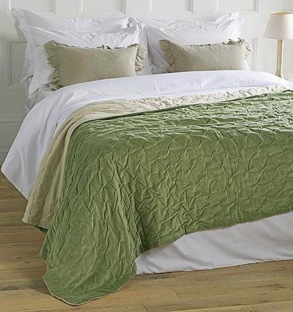 Pistachio Green Cotton Velvet Bedcover - VVBP - Uneeka