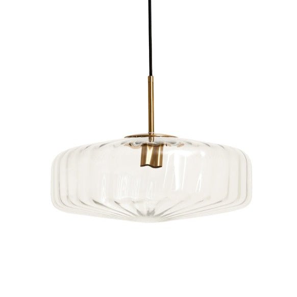 Pleat Pattern Clear Glass & Gold Hanging Lamp - 2971996 - Uneeka