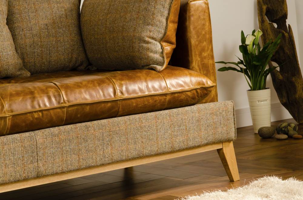 Portman Harris Tweed & Brown Cerato Aniline Leather Sofa - 1045 2 - Uneeka