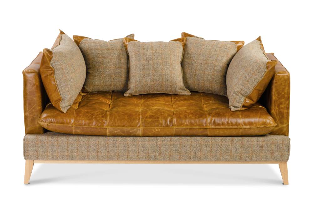 Portman Harris Tweed & Brown Cerato Aniline Leather Sofa - 1045 2 - Uneeka