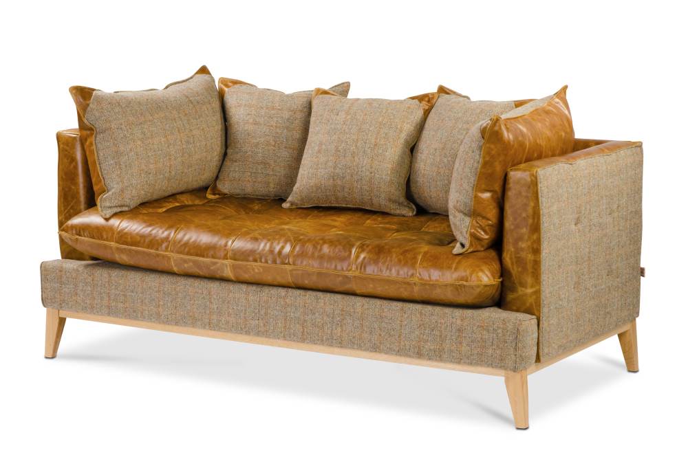 Portman Harris Tweed & Brown Cerato Aniline Leather Sofa - 1045 2 - Uneeka