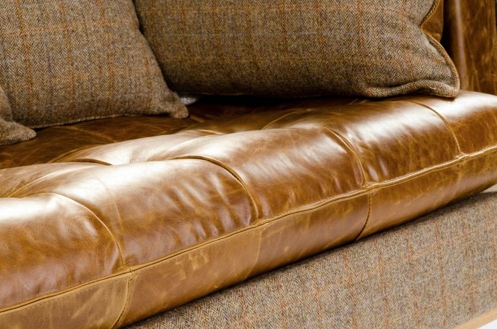 Portman Harris Tweed & Brown Cerato Aniline Leather Sofa - 1045 2 - Uneeka