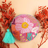 Embroidered Pink Floral Round Purse - PORNDHPK001 - Uneeka