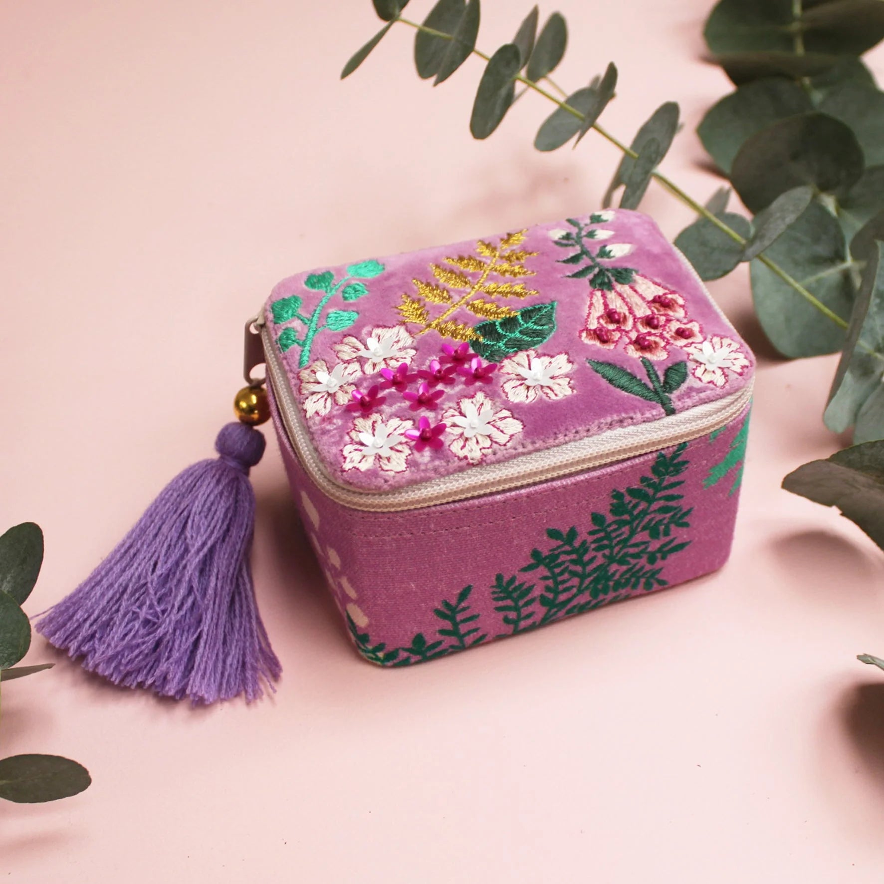 Embroidered Purple Floral Trinket Box - POBOXPUR001 - Uneeka
