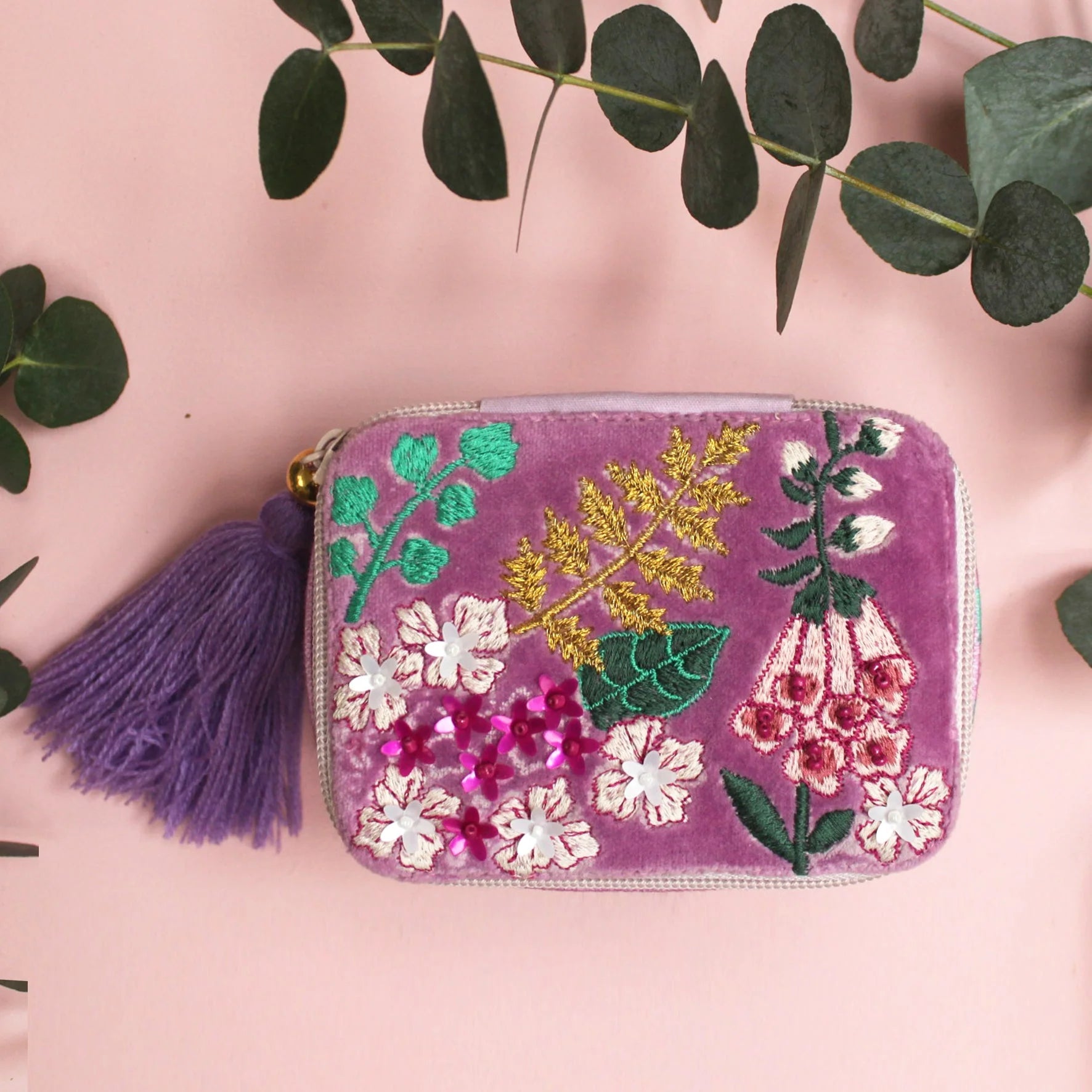 Embroidered Purple Floral Trinket Box - POBOXPUR001 - Uneeka