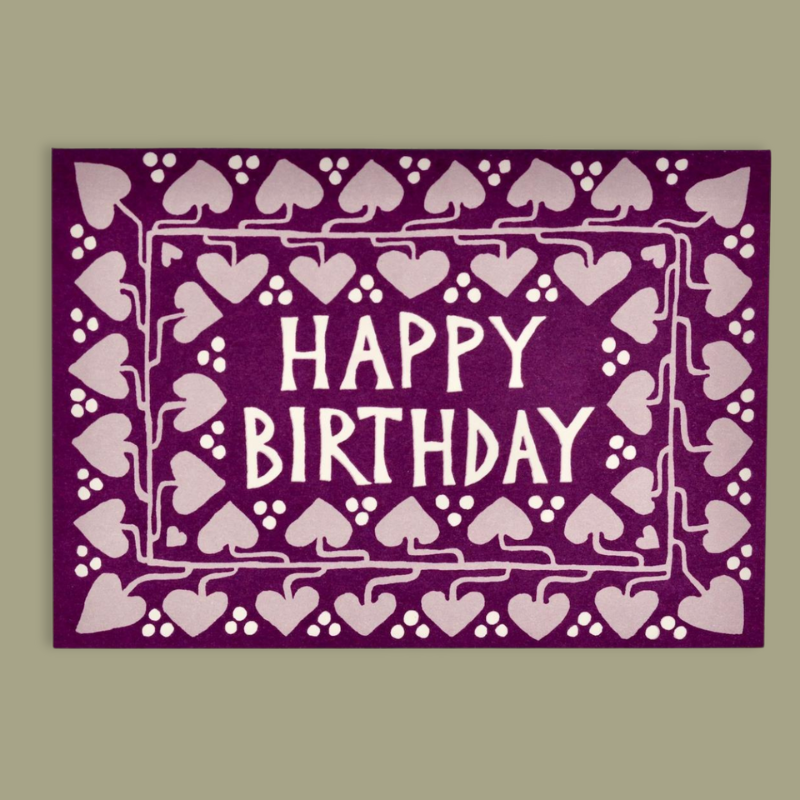 Happy Birthday Purple Hearts Greetings Card - CRDA6 HBH - Uneeka