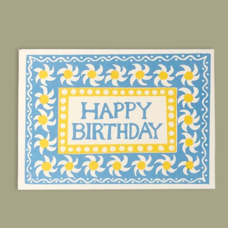 Happy Birthday Patterned Blue Border Greetings Card - CRDA6 SHB - Uneeka