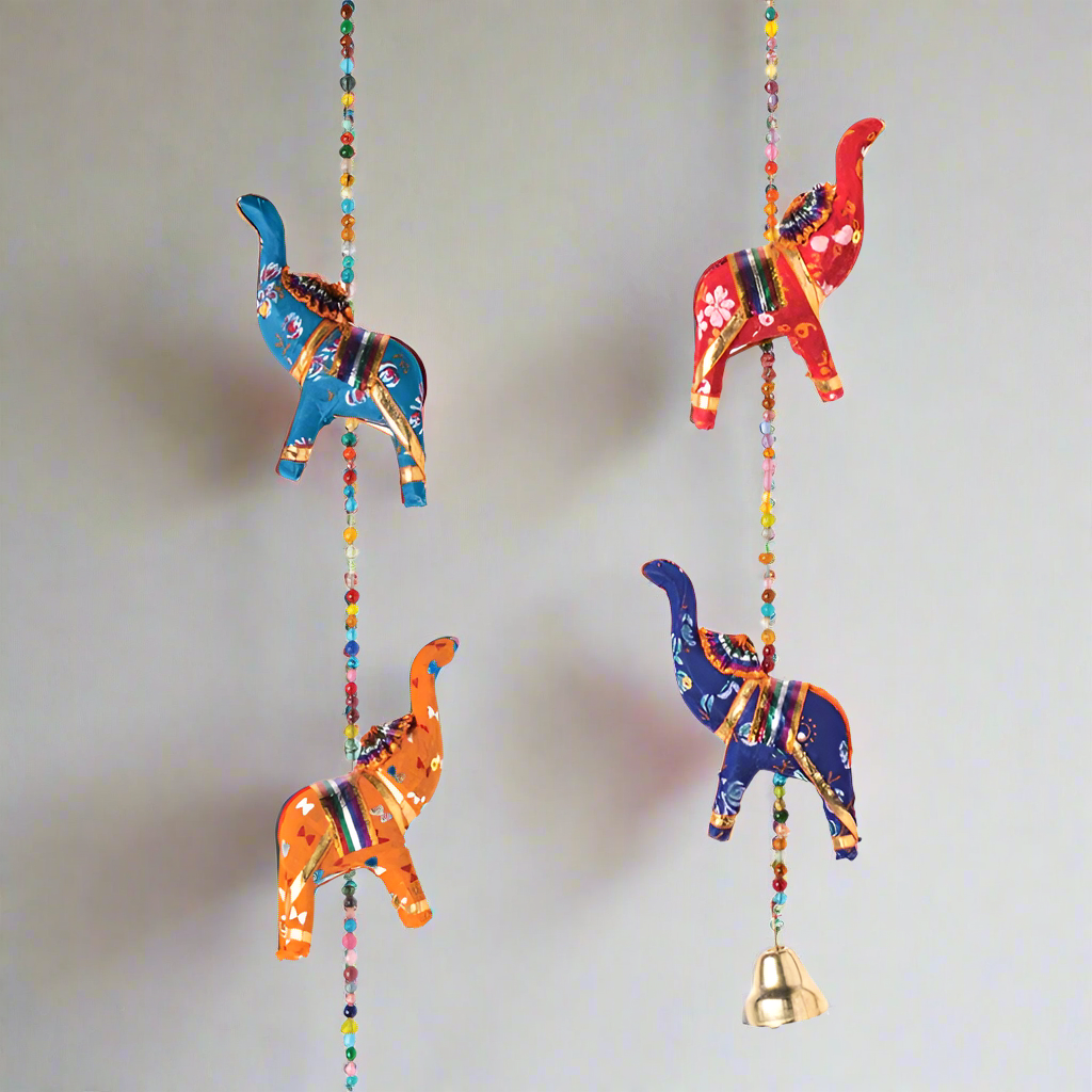 String of 5 Elephants With Bell Hanging Decoration - STR60 - Uneeka
