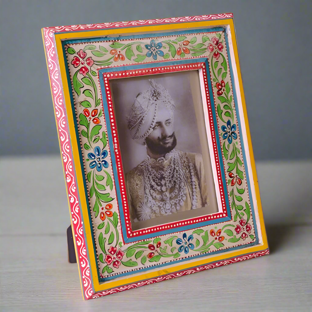 Red & Blue Flower Hand Painted Indian Photo Frame - PFL645 - Uneeka
