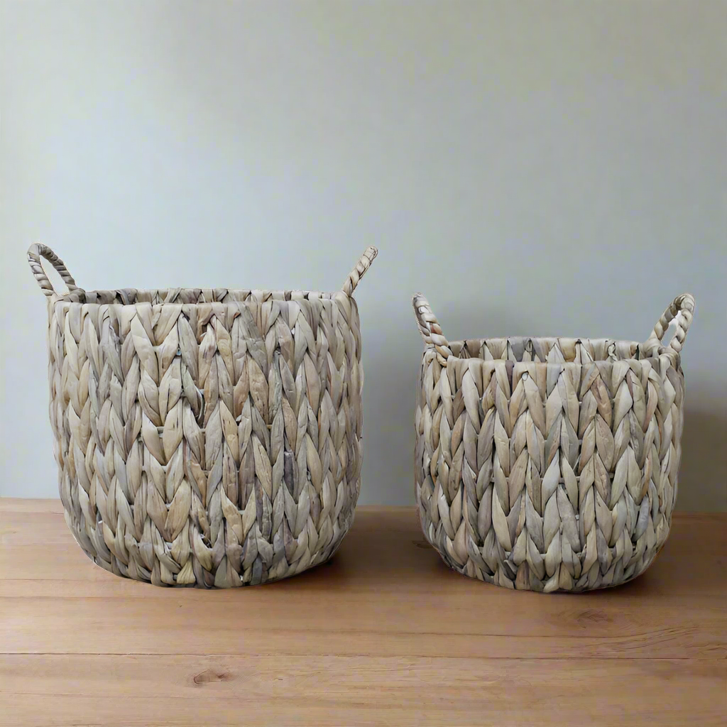 Two Handle Natural Woven Basket / Planter - 8516 - Uneeka