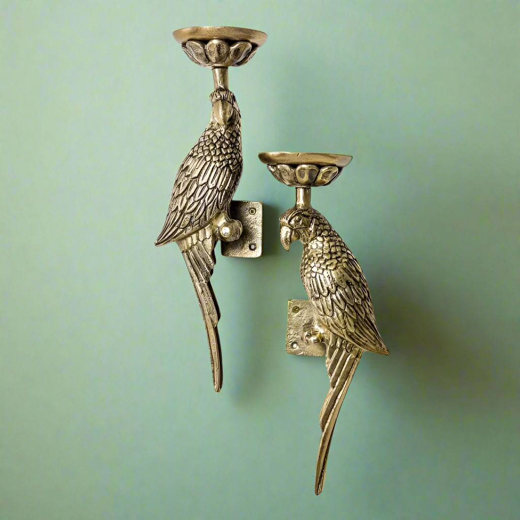 Pair Of Metal Parrot Wall Candle Sconces