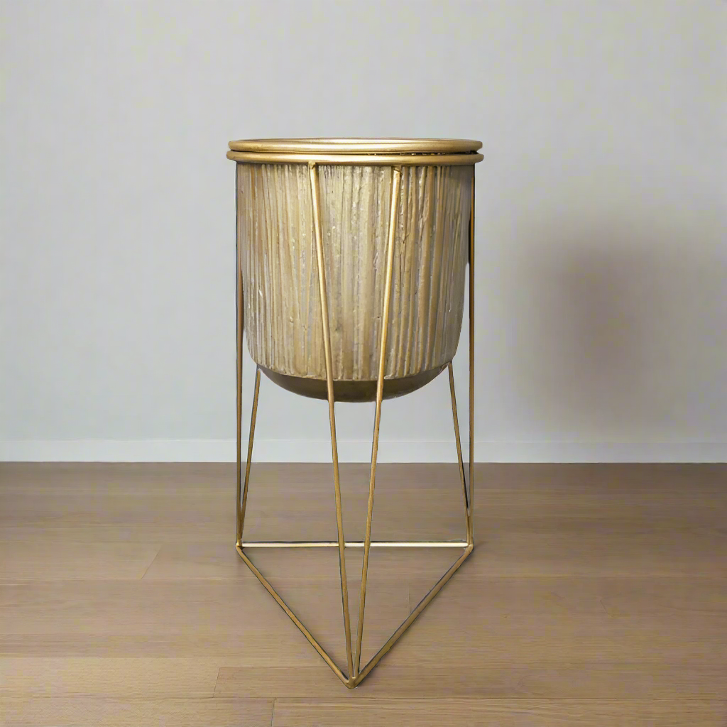 Gold Geometric Art Deco Plant Stand - 6895 - Uneeka
