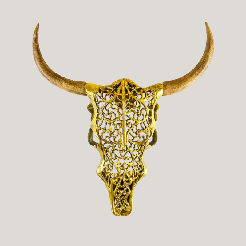 Gold Tribal Bison Head Wall Hanging - AL140 - Uneeka
