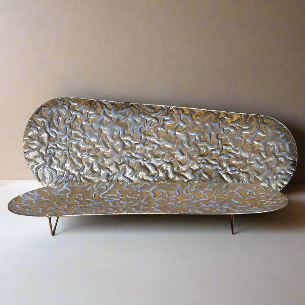 Multi Toned Embossed Brass Tray - 9104 - Uneeka