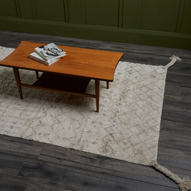 Faded Cream & Brown Patterned Cotton Rug - FERUGXL - Uneeka