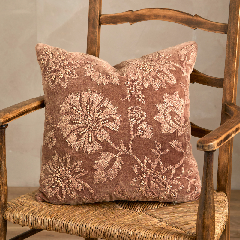 Velvet Embroidered Floral Cushion - VVCEF - Uneeka