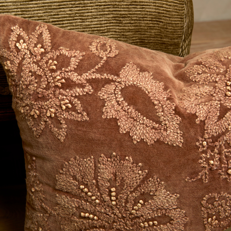 Velvet Embroidered Floral Cushion - VVCEF - Uneeka