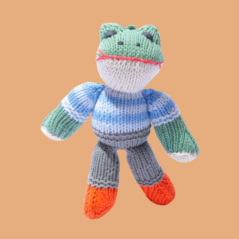 Hand Knitted Frog With Stripy Top Soft Toy - SYT101 - Uneeka