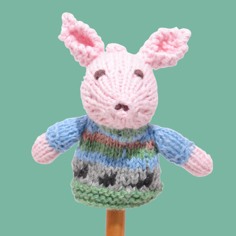Hand Knitted Pig In Knitted Jumper Finger Puppet - SYFS045 - Uneeka