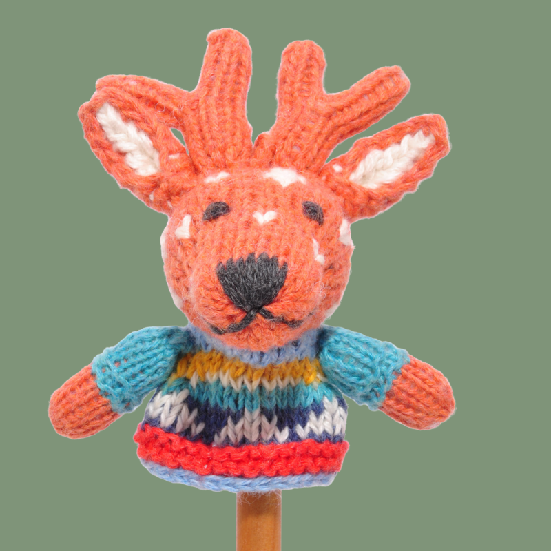 Hand Knitted Reindeer With Jumper Finger Puppet - SYFS012 - Uneeka