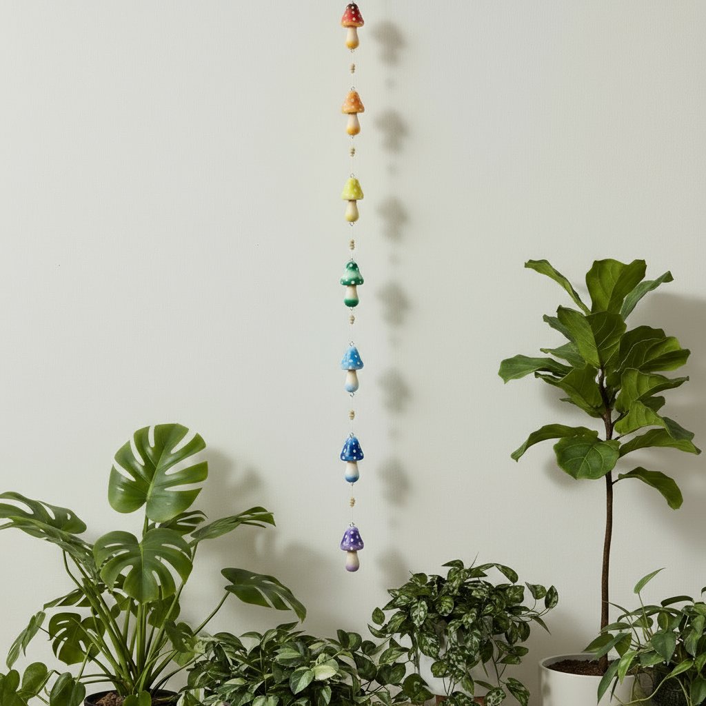 Hand Painted Wooden Mushroom Hanging String Decoration - STR4 - Uneeka