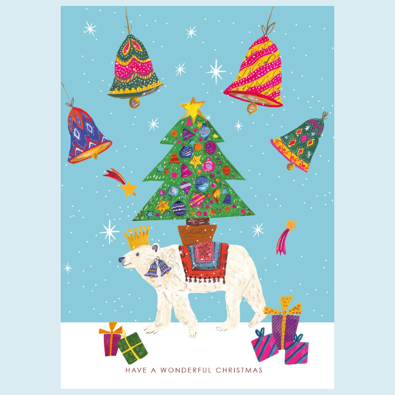 Polar Bear & Bells Wonderful Christmas Card - HCWB393 - Uneeka