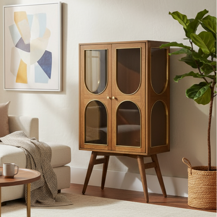 Mango Wood Two Door Glass Cabinet - 2853K - Uneeka