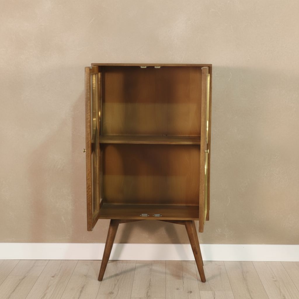 Mango Wood Two Door Glass Cabinet - 2853K - Uneeka
