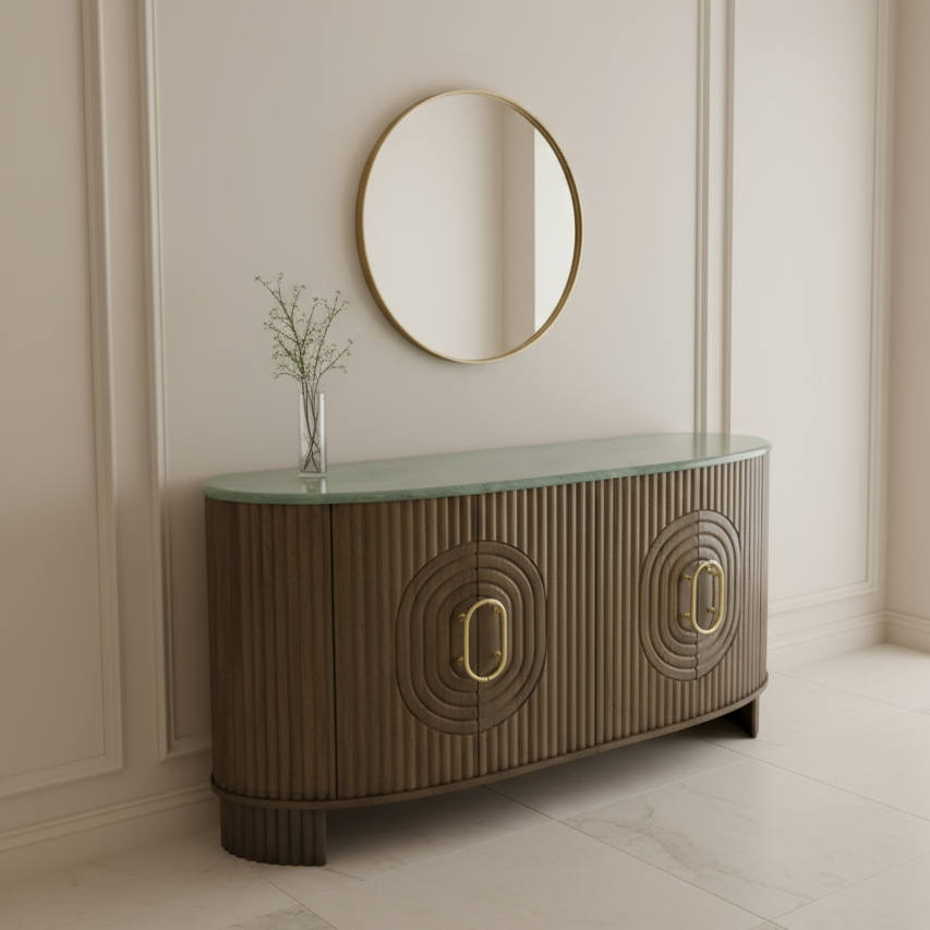Marble Top Fluted Mango Wood Sideboard - 2853Q - Uneeka