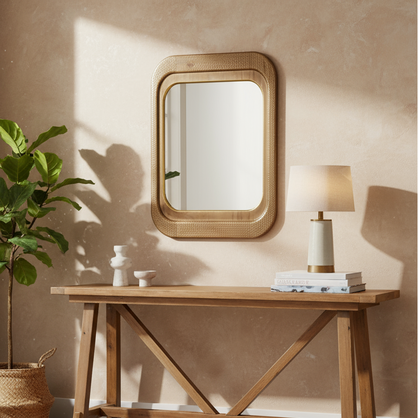Rounded Edge Mango Wood Hammered Effect Mirror - 2857M - Uneeka