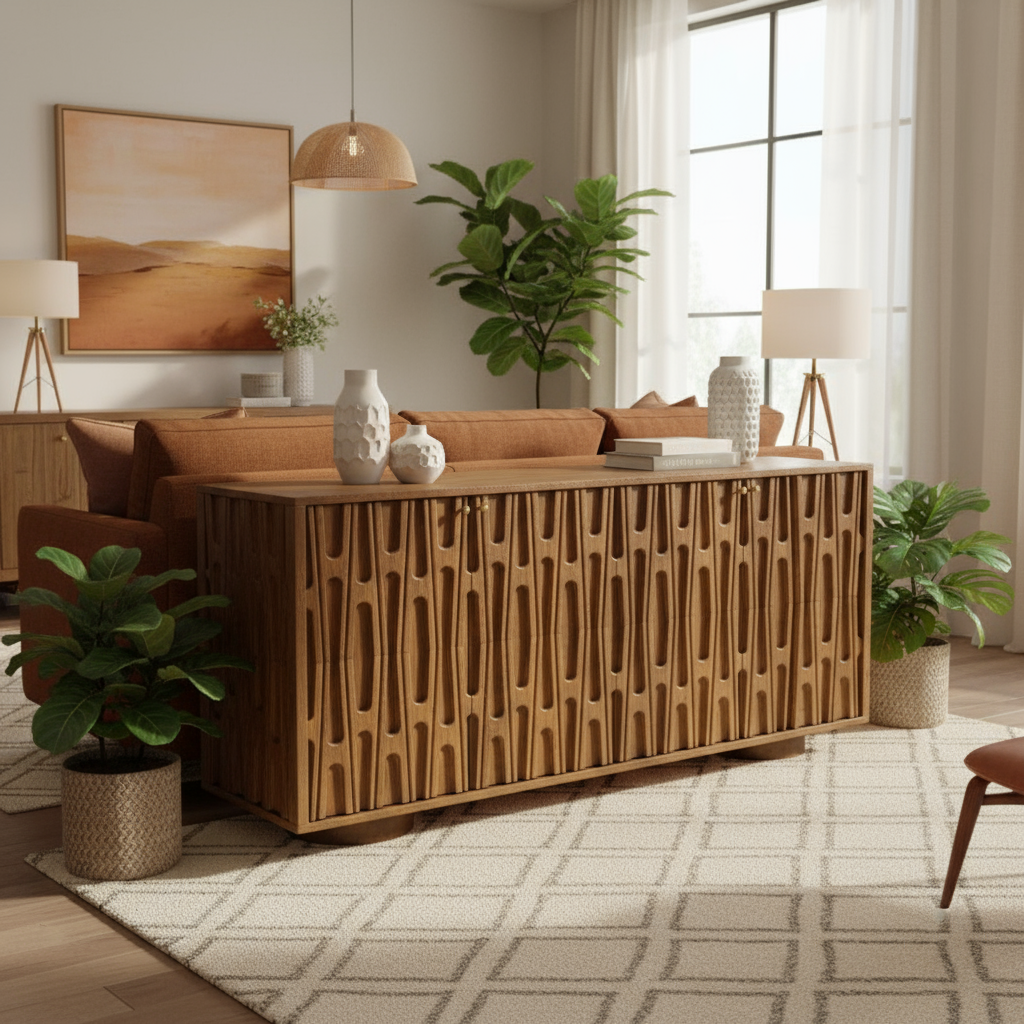 Carved Retro Design Mango Wood Sideboard - 2802E - Uneeka