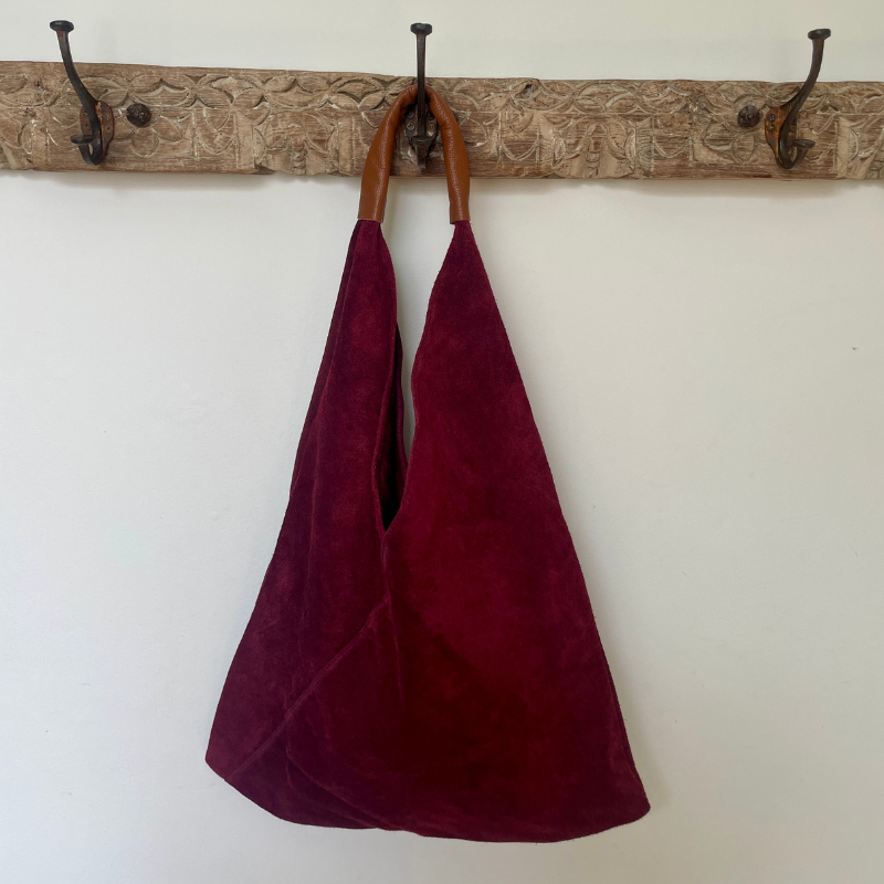Coloured Suede Handbag - M589 - Berry - Uneeka