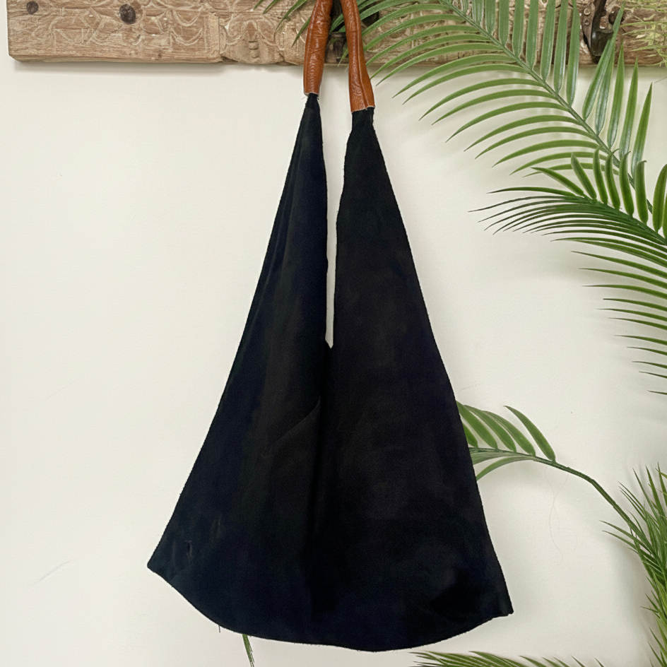 Coloured Suede Handbag - M589 - BLACK - Uneeka