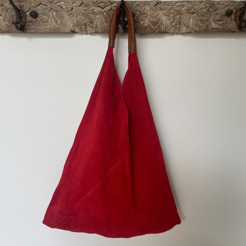 Coloured Suede Handbag - M589 - Red - Uneeka