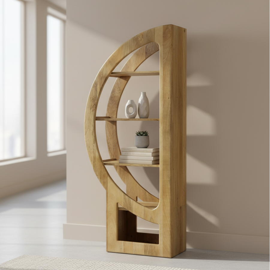 Abstract Shape Curved Mango Wood Shelving Unit - 2802Q - Uneeka