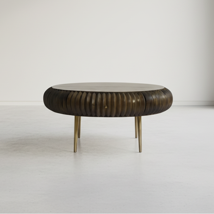 Fluted Two Drawer Round Coffee Table