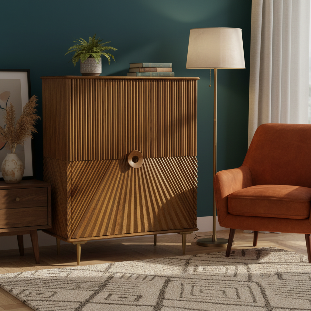 Mango Wood Carved Line Two Door Cabinet - 2852H - Uneeka