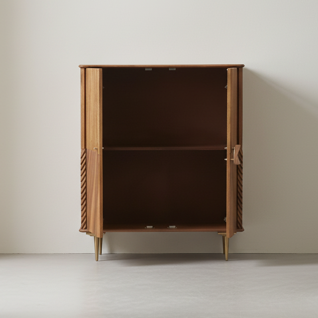 Mango Wood Carved Line Two Door Cabinet - 2852H - Uneeka