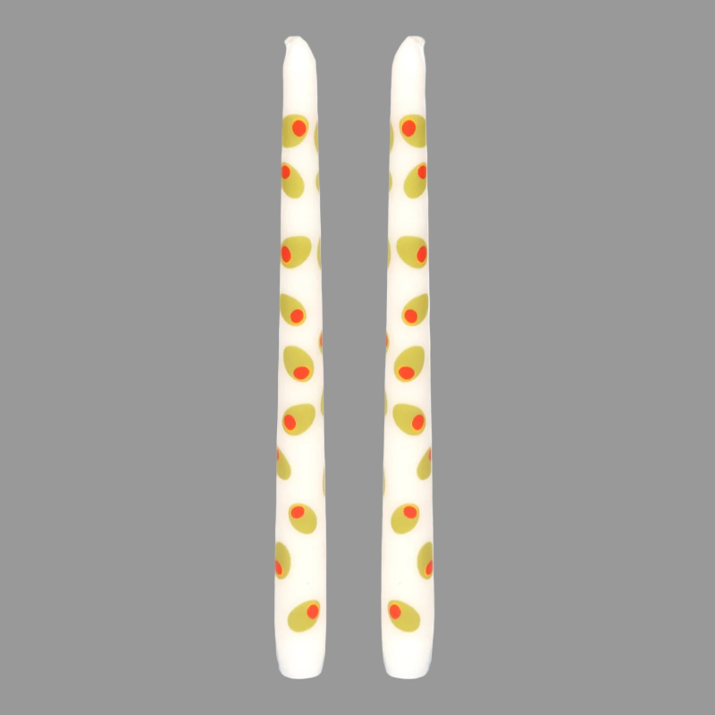 Pack Of 2 Olive Patterned Dinner Candles - CSHOP-CNDL-TPR-OLIVE - Uneeka