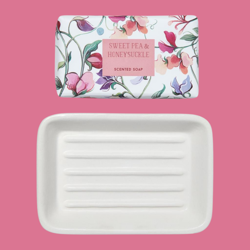 Sweet Pea & Honeysuckle Scented Soap & Dish - FG2329 - Uneeka