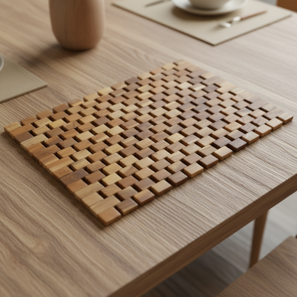 Teak Woven Design Rectangular Tablemat - 7715 - Uneeka