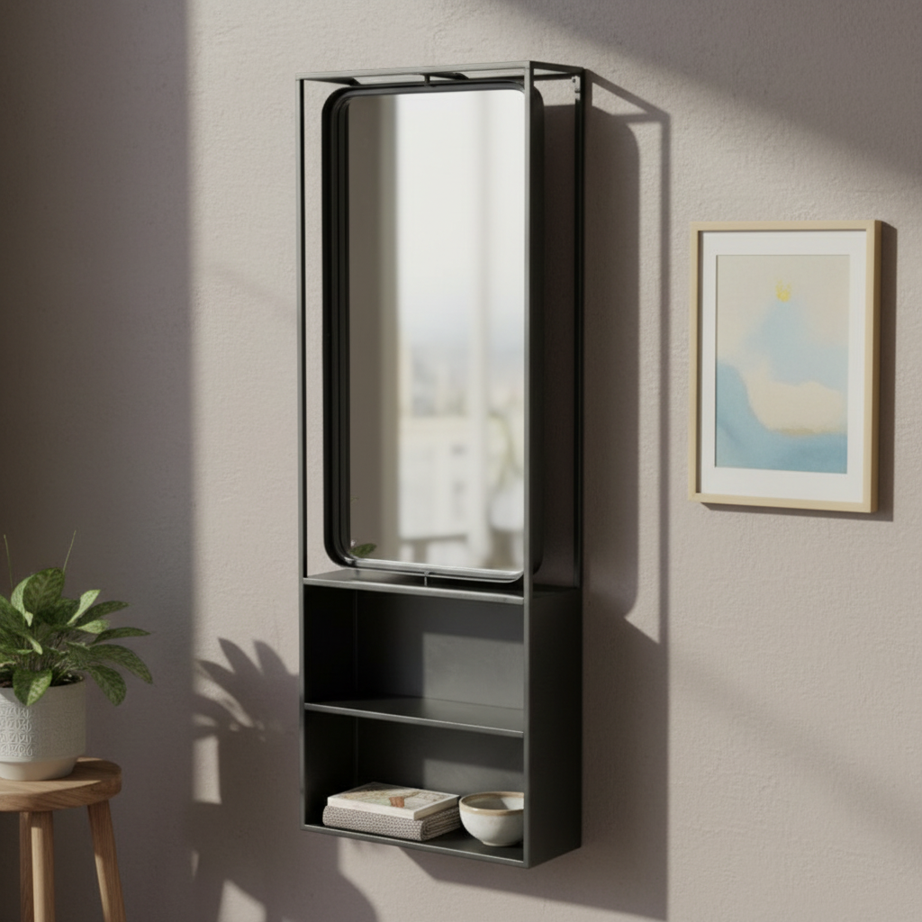 Industrial Swivel Mirror Unit With Shelves - 6800 - Uneeka