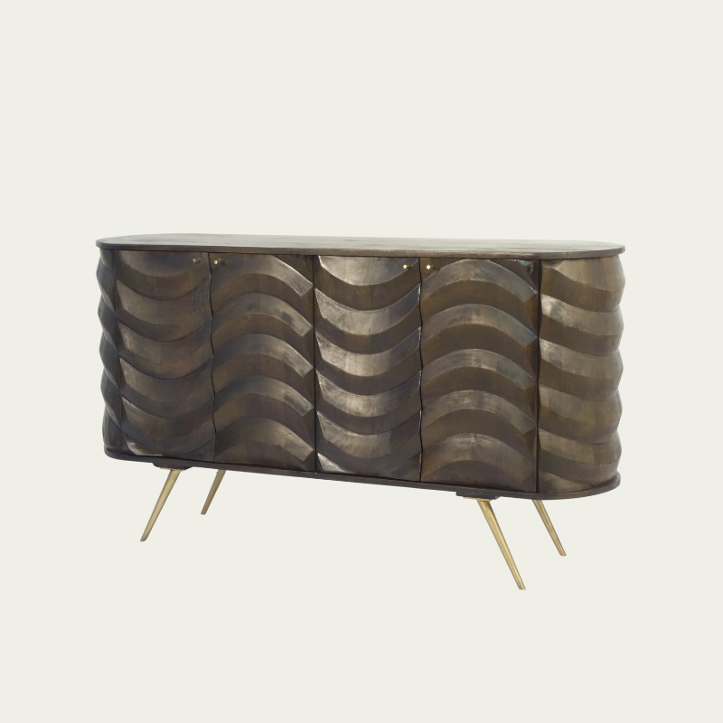 Carved Wave Four Door Retro Sideboard - 2801G - Uneeka