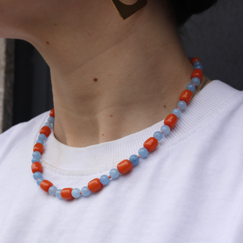 Blue & Terracotta Glass Bead Necklace - MB24 - Uneeka