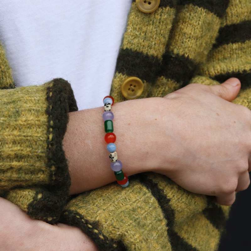 Green & Orange Mix Glass Bead Bracelet - BB08 - Uneeka