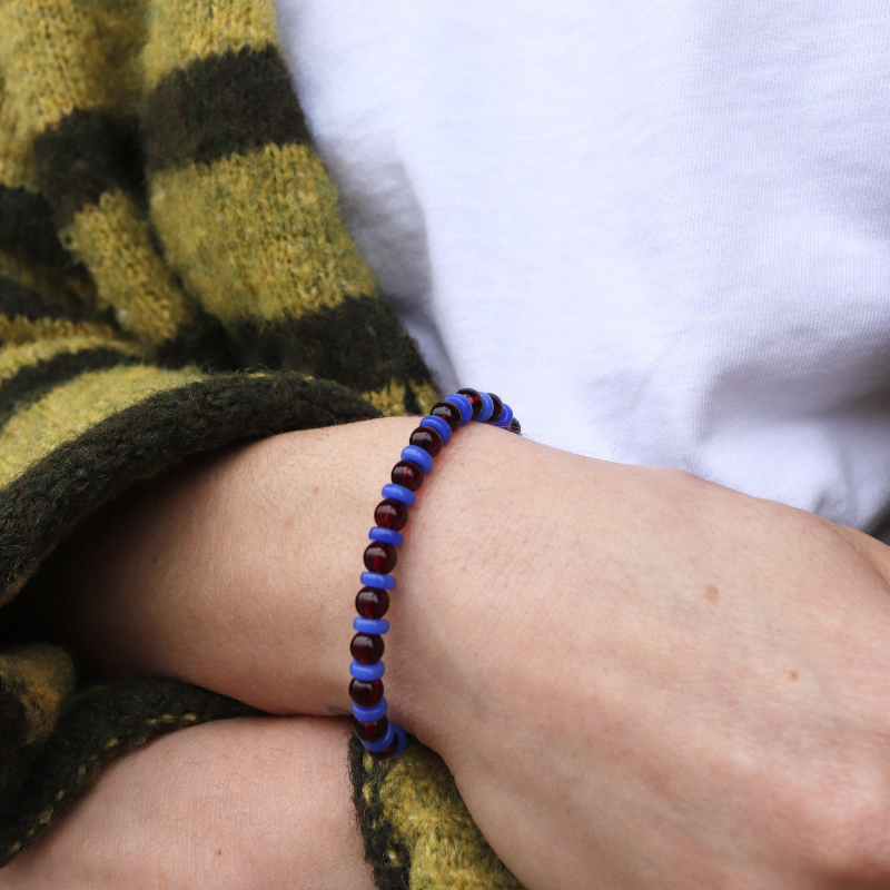 Blue & Burgundy Glass Bead Bracelet - BB16 - Uneeka