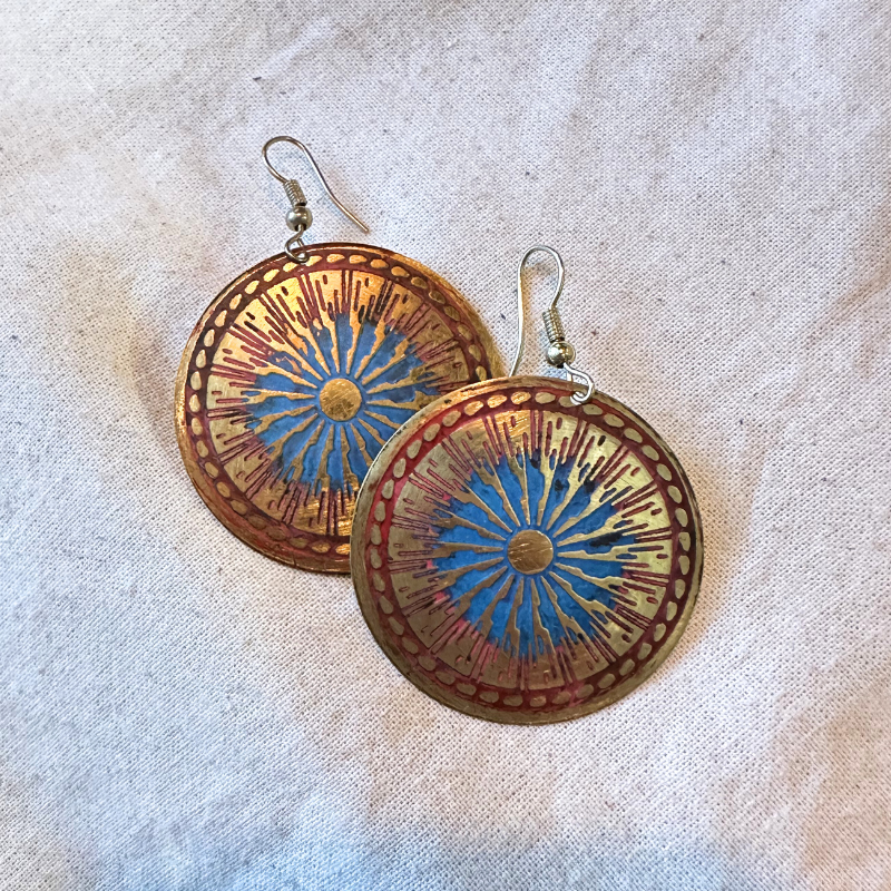 Red & Blue Burst Round Earrings - ASH2482 - Uneeka