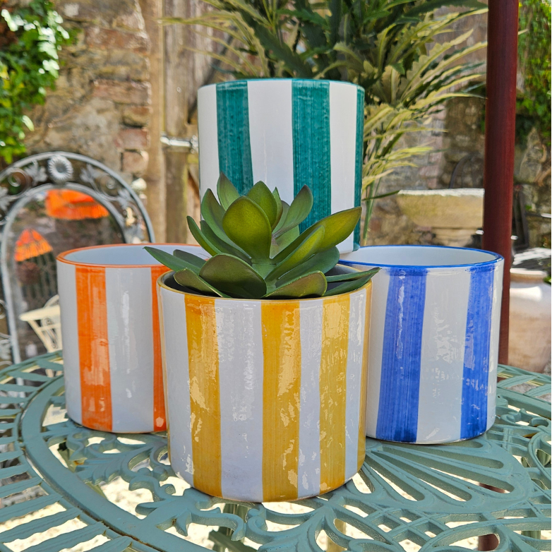 Colourful Painted Striped Plant Pot - Uneeka