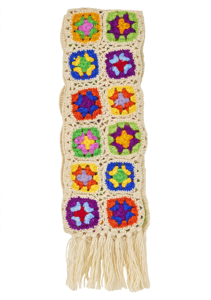 Rainbow Crochet Tile Cream Scarf - SC1C - Uneeka