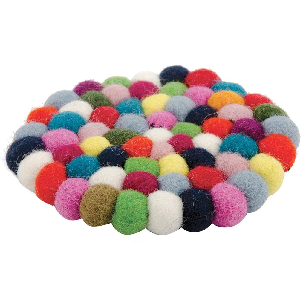 Rainbow Felt Pom Pom Round Coasters - CO41 - Uneeka